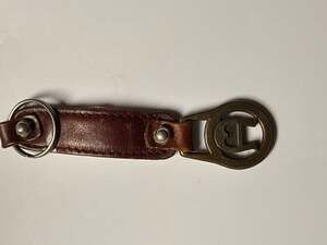 Aigner Vintage Leather Keychain Brown Brass Horseshoe Logo